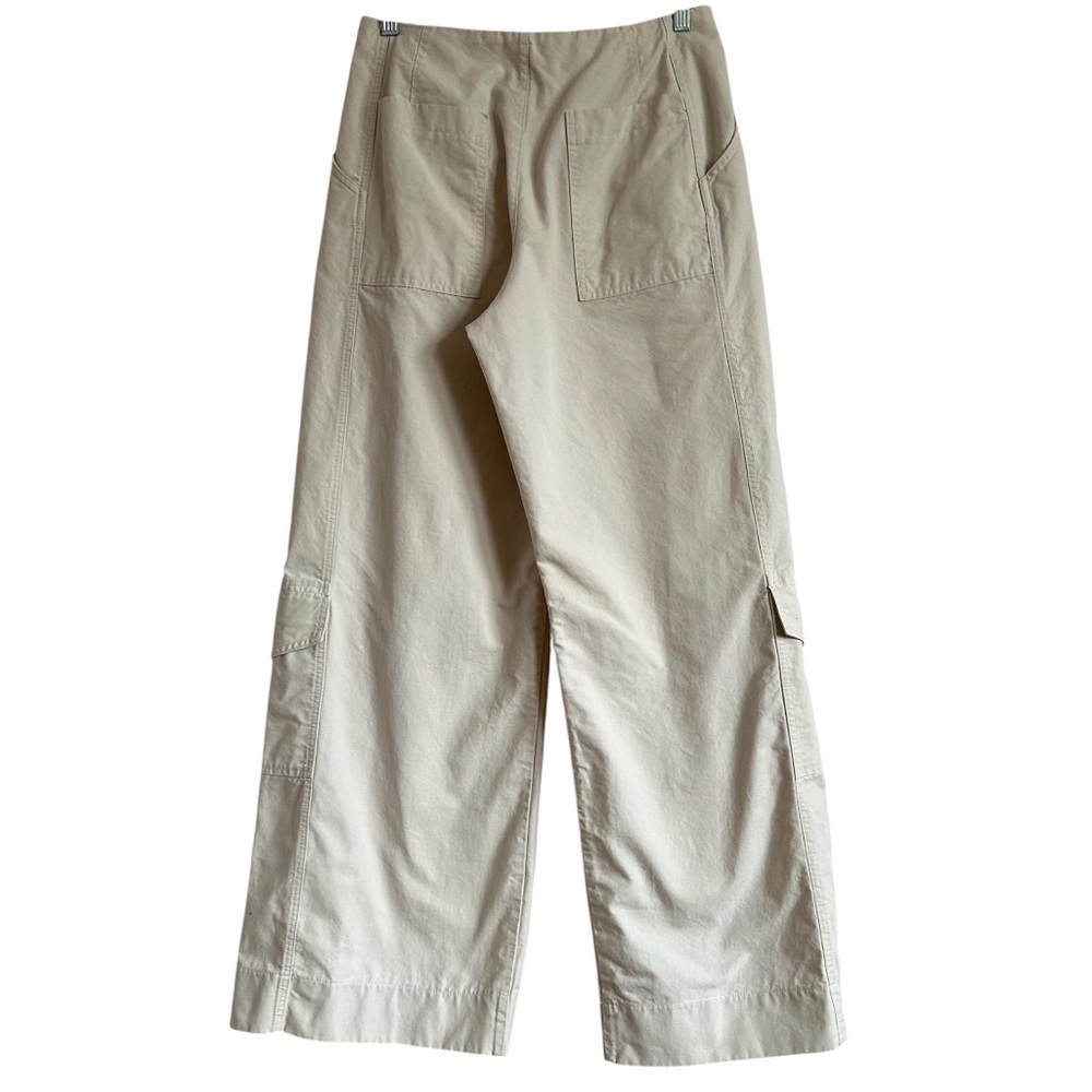 Zara Wide Leg Cargo Pants Beige Pleated High Rise Cotton Utility M - Picture 4 of 14